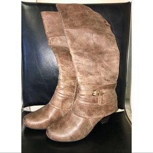 Tall brown leather dress boots